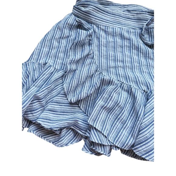 Rebecca Taylor Blue White Striped Cotton Ruffled Wrap Skirt 6 Coquette Coastal - Picture 8 of 9